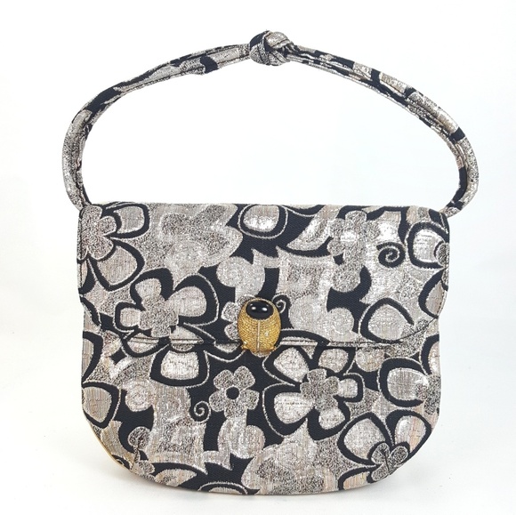 Vintage Handbags - Vintage Floral Jacquard Ladybug Wrislet Purse